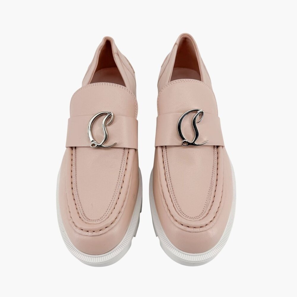 Christian Louboutin CL Moc Lug Leather Loafers Nude Beige Size 37 US 7 Women's - Picture 2 of 15